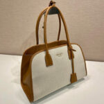 Prada Medium Linen Blend And Leather Tote Bag 1BG572